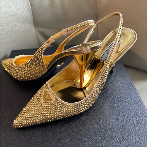 PRADA Satin Slingbacks with Crystals Platinum. - Picture 7 of 7